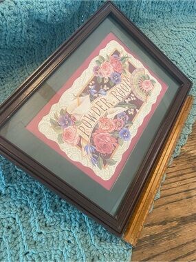 Framed 'Powder Room' Floral Print in Dark Wood Frame